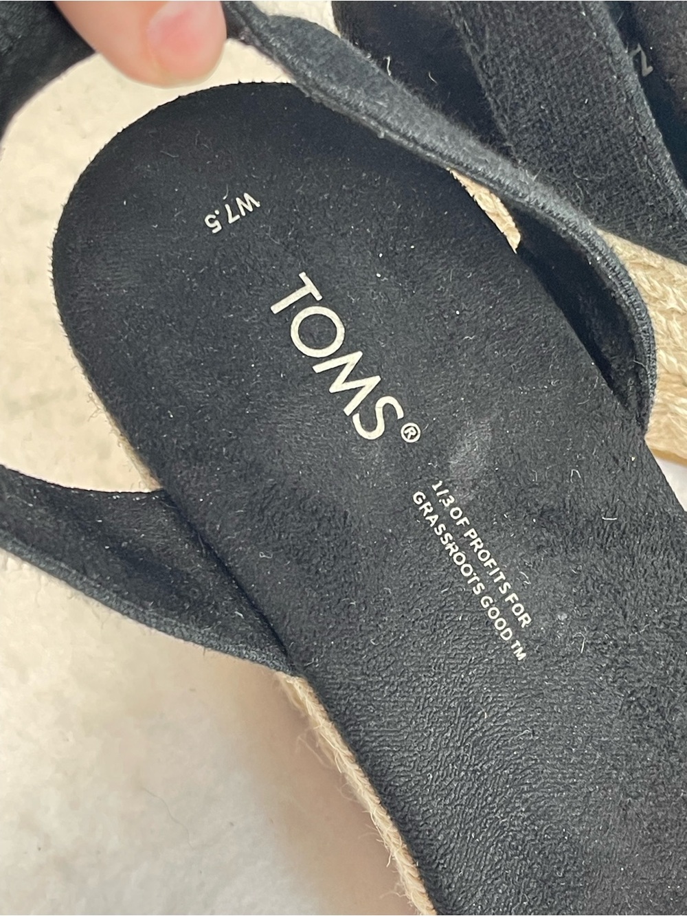 TOMS Black Canvas Espadrille Wedge Sandals Ankle Strap Women’s 7.5 - Picture 12 of 12
